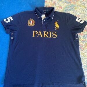 Ralph Lauren Navy Polo with Gold Paris Embroidery